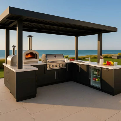 Custom Stainless Steel Outdoor Kitchen with Sink Fridge Gas Grill for BBQ Sturdy Design for Garden Yard Patio Cooking