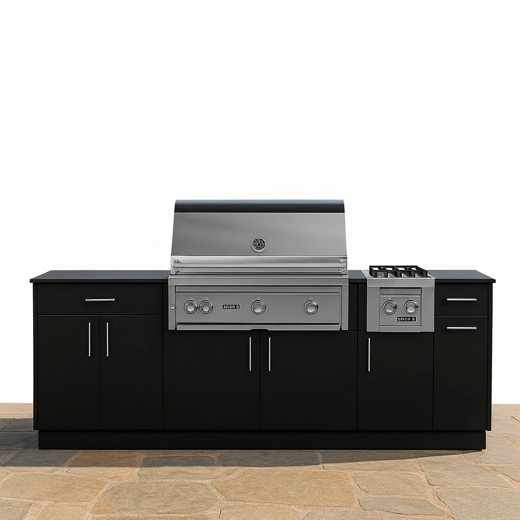 Custom Commercial Outdoor Kitchen Cabinet 304 Stainless Steel Gas Grill Side Burner Weatherproof Island for Project Application